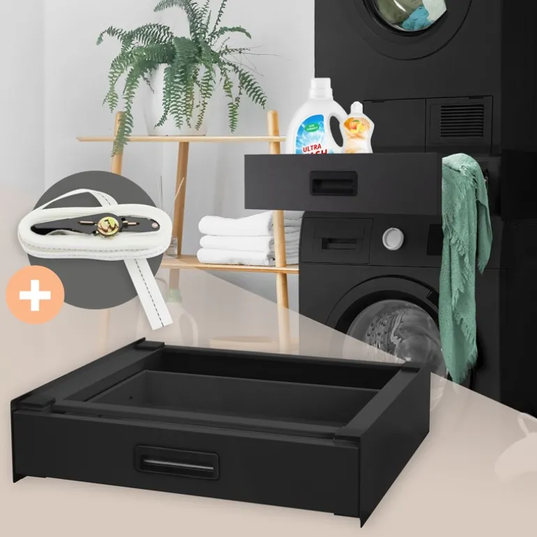Zwischenbaurahmen für Waschmaschine Verbindungsrahmen mit Schublade 60,5x54 cm in Schwarz ML-Design