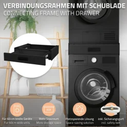 Zwischenbaurahmen für Waschmaschine Verbindungsrahmen mit Schublade 60,5x54 cm in Schwarz ML-Design