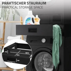 Zwischenbaurahmen für Waschmaschine Verbindungsrahmen mit Schublade 60,5x54 cm in Schwarz ML-Design