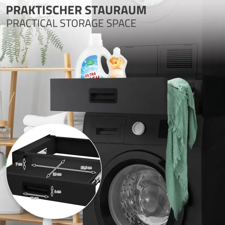 Zwischenbaurahmen für Waschmaschine Verbindungsrahmen mit Schublade 60,5x54 cm in Schwarz ML-Design