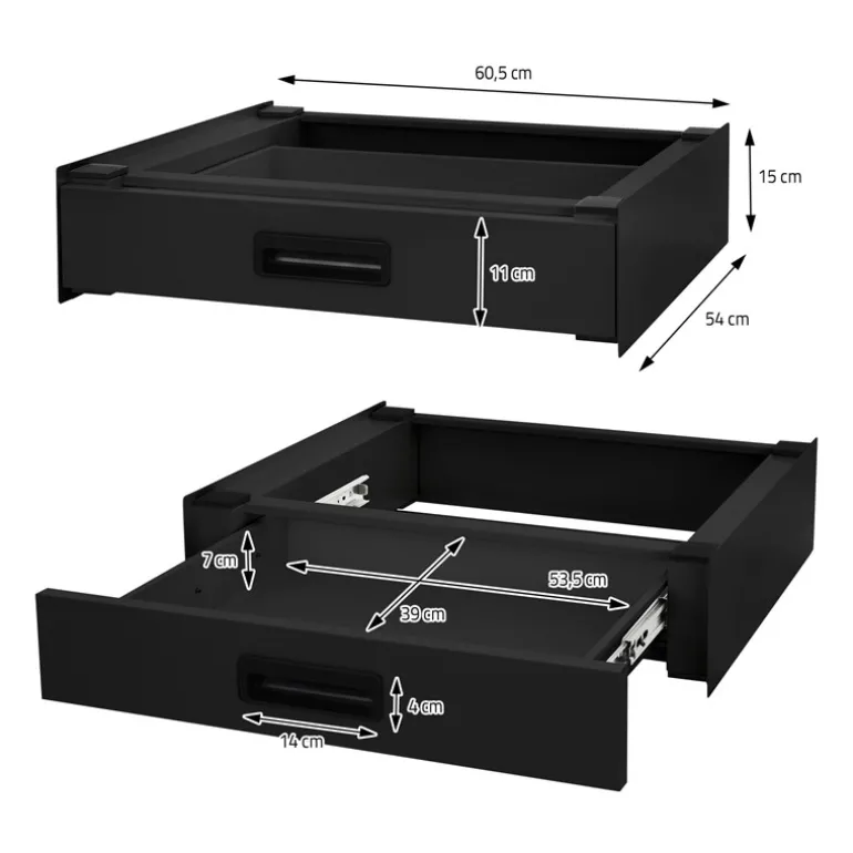 Zwischenbaurahmen für Waschmaschine Verbindungsrahmen mit Schublade 60,5x54 cm in Schwarz ML-Design