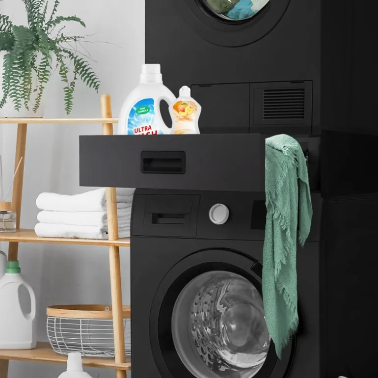 Zwischenbaurahmen für Waschmaschine Verbindungsrahmen mit Schublade 60,5x54 cm in Schwarz ML-Design