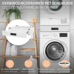 Zwischenbaurahmen für Waschmaschine Verbindungsrahmen mit Schublade 60,5x54 cm in Weiß ML-Design