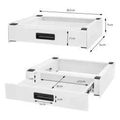Zwischenbaurahmen für Waschmaschine Verbindungsrahmen mit Schublade 60,5x54 cm in Weiß ML-Design
